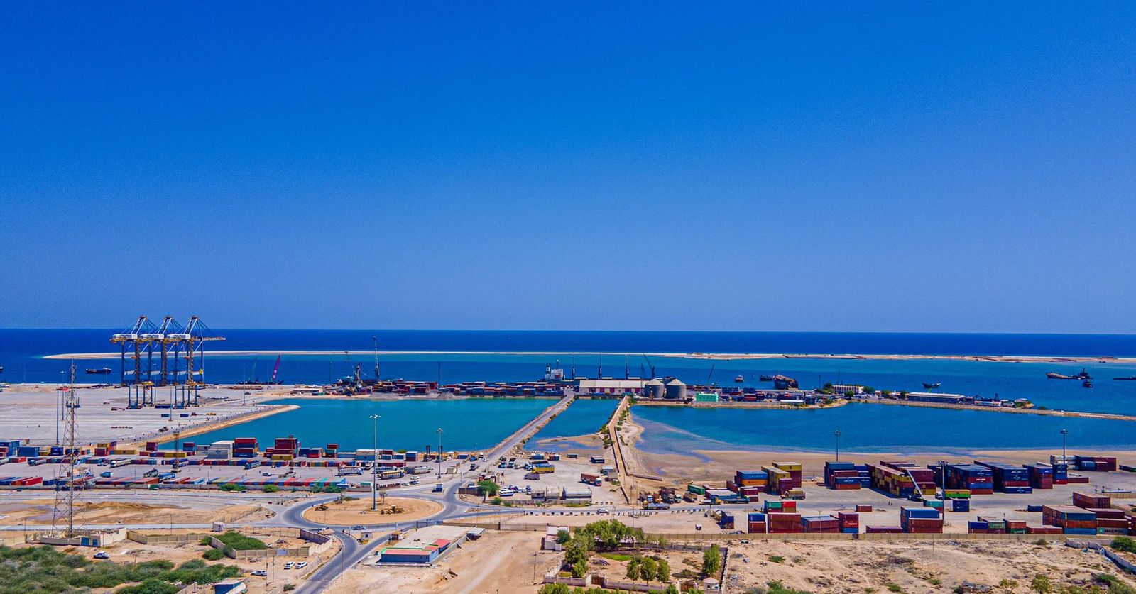 An aerial view of the container terminal at the port of Berbera