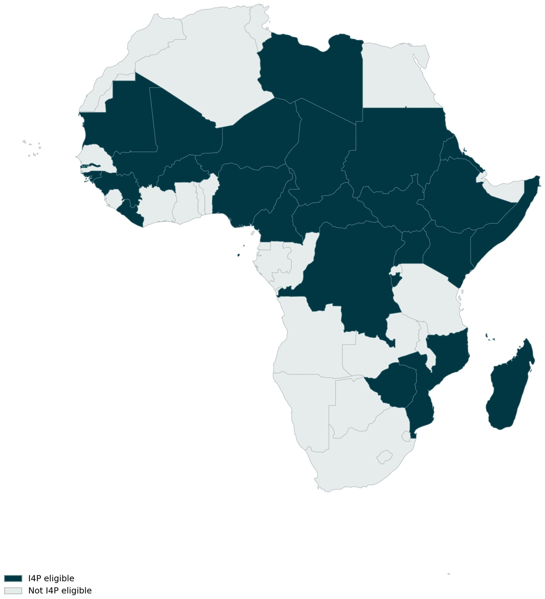 Map of Africa with I4P-eligible countries shaded